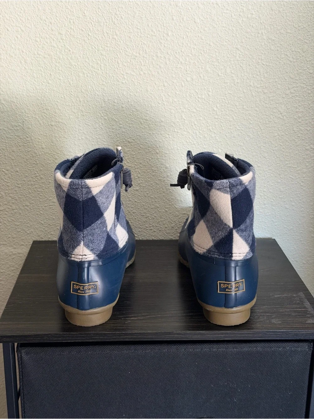 Sperry Top-Sider Women’s Saltwater Buffalo Check Navy Duck-Boots STS 88317 Sz 12